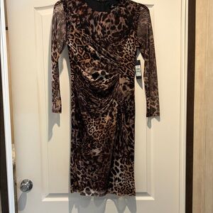 Elegant Animal Print Long Sleeve Dress